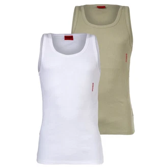 HUGO Tanktop Twin Pack mit Markenlabel Khaki/Creme/Weiß/Rot/Beige