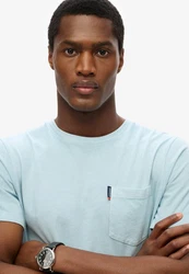 Superdry Rundhalsshirt Classic Essential Pocket Tee Hellblau/Blau