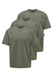 ONLY & SONS T-Shirt 3er Pack Onsfred Dunkelgrün/Khaki