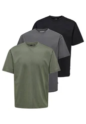 ONLY & SONS T-Shirt 3er Pack Onsfred Dunkelgrün/Dunkelgrau/Khaki