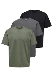 ONLY & SONS T-Shirt 3er Pack Onsfred Dunkelgrün/Dunkelgrau/Khaki