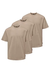 ONLY & SONS T-Shirt 3er Pack Onsfred Khaki/Beige/Braun/Grau