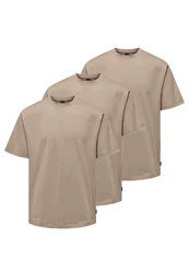 ONLY & SONS T-Shirt 3er Pack Onsfred Khaki/Beige/Braun/Grau