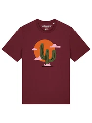 wat? Apparel T-Shirt Kaktus im Sonnenuntergang Bordeaux/Dunkelrot/Beige