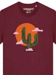 wat? Apparel T-Shirt Kaktus im Sonnenuntergang Bordeaux/Dunkelrot/Beige