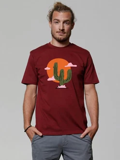 wat? Apparel T-Shirt Kaktus im Sonnenuntergang Bordeaux/Dunkelrot/Beige