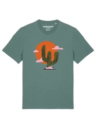 wat? Apparel T-Shirt Kaktus im Sonnenuntergang Beige/Dunkelgrün/Grün