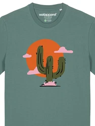 wat? Apparel T-Shirt Kaktus im Sonnenuntergang Beige/Dunkelgrün/Grün