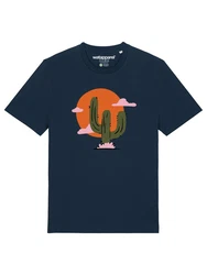wat? Apparel T-Shirt Kaktus im Sonnenuntergang Beige/Dunkelblau