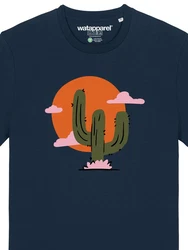 wat? Apparel T-Shirt Kaktus im Sonnenuntergang Beige/Dunkelblau