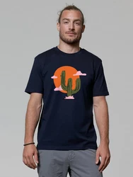 wat? Apparel T-Shirt Kaktus im Sonnenuntergang Beige/Dunkelblau