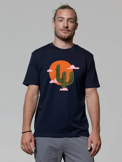 wat? Apparel T-Shirt Kaktus im Sonnenuntergang Beige/Dunkelblau