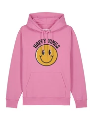 wat? Apparel Hoodie Happy times smiley emoji Rosa