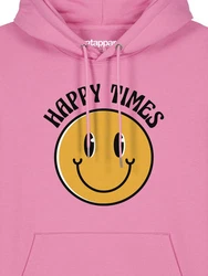 wat? Apparel Hoodie Happy times smiley emoji Rosa