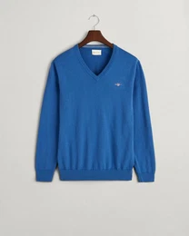 Strickpullover CLASSIC COTTON V-NECK, RICH BLUE