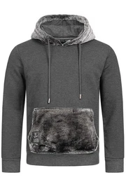 Hoodie mit Teddyfell-Details Lssiger Kapuzenpullover Kapuze und Tasche mit Teddyfell