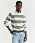 Gant Rundhalspullover STRIPED COTTON CABLE C-NECK Regular Fit Dunkelgrün/Schwarz/Braun/Grün/Hellblau/Türkis/Creme