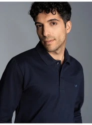 Trigema Poloshirt Langarm mit Armbündchen Dunkelblau/Blau/Lila