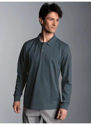 Trigema Poloshirt Langarm mit Armbündchen Blau/Dunkelblau/Hellblau
