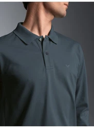 Trigema Poloshirt Langarm mit Armbündchen Blau/Dunkelblau/Hellblau