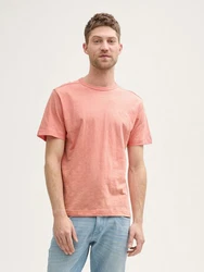 TOM TAILOR T-Shirt mit Logo Stickerei Rot/Rosa/Braun