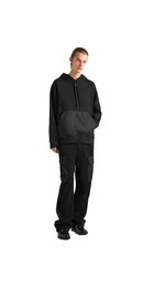 Rundhalspullover Kapuzenpullover aus Baumwollfleece Schwarz Herren