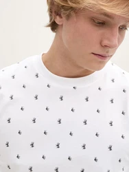 TOM TAILOR Denim T-Shirt Alloverprint Weiß/Hellblau/Schwarz/Creme