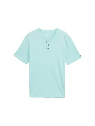 TOM TAILOR T-Shirt Henley Grün/Türkis/Hellblau