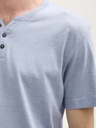 TOM TAILOR T-Shirt Henley Hellblau/Grau/Blau