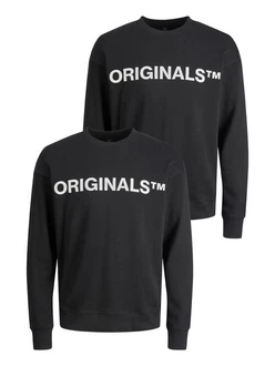 Jack & Jones Sweatshirt 2er-SET Rundhals Pullover mit ORIGINALS Print (6695) Schwarz (6695)