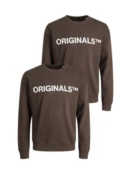 Jack & Jones Sweatshirt 2er-SET Rundhals Pullover mit ORIGINALS Print (6695) Braun (6695)