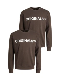 Jack & Jones Sweatshirt 2er-SET Rundhals Pullover mit ORIGINALS Print (6695) Braun (6695)