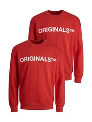 Jack & Jones Sweatshirt 2er-SET Rundhals Pullover mit ORIGINALS Print (6695) Rot (6695)