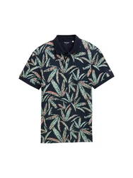 TOM TAILOR Poloshirt Piqu mit Palmen-Print Hellblau/Blau/Rot/Grün
