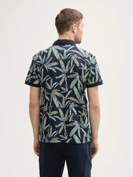 TOM TAILOR Poloshirt Piqu mit Palmen-Print Hellblau/Blau/Rot/Grün