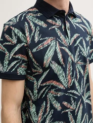 TOM TAILOR Poloshirt Piqu mit Palmen-Print Hellblau/Blau/Rot/Grün