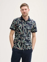 TOM TAILOR Poloshirt Piqu mit Palmen-Print Hellblau/Blau/Rot/Grün