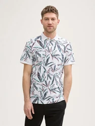 TOM TAILOR Poloshirt Piqu mit Palmen-Print Weiß/Grün/Hellblau/Schwarz/Rosa/Mischfarben/Rot