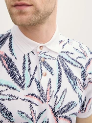 TOM TAILOR Poloshirt Piqu mit Palmen-Print Weiß/Grün/Hellblau/Schwarz/Rosa/Mischfarben/Rot