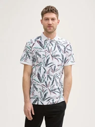TOM TAILOR Poloshirt Piqu mit Palmen-Print Weiß/Grün/Hellblau/Schwarz/Rosa/Mischfarben/Rot