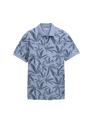 TOM TAILOR Poloshirt Piqu mit Palmen-Print Blau/Hellblau