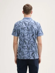 TOM TAILOR Poloshirt Piqu mit Palmen-Print Blau/Hellblau