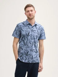 TOM TAILOR Poloshirt Piqu mit Palmen-Print Blau/Hellblau