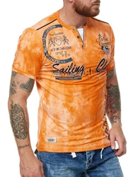 L.gonline Herren T-Shirt mit Knopfleiste Orange/Rot/Gelb