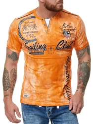 L.gonline Herren T-Shirt mit Knopfleiste Orange/Rot/Gelb