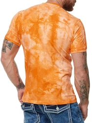 L.gonline Herren T-Shirt mit Knopfleiste Orange/Rot/Gelb