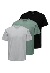 ONLY & SONS T-Shirt MAX 3er Pack (Spar-Set, 3-tlg) Grün/Dunkelgrau/Hellgrau/Dunkelgrün/Grau