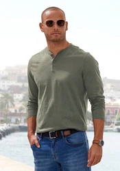 H.I.S Langarmshirt mit Knopfleiste Dunkelgrün/Dunkelblau/Blau/Grün