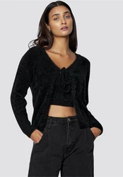 freshlions Strickjacke Madison mit Binde-Funktion Schwarz
