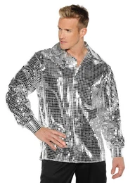 T-Shirt Disco Hemd silber Glitzerndes Hemd fr Dein Schlager Outfit & Disco Kostm